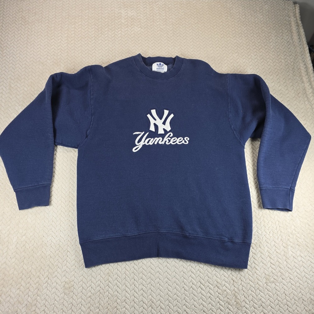Vintage Adidas New York Yankees Sweatshirt Navy Blue Made in USA Mens Large